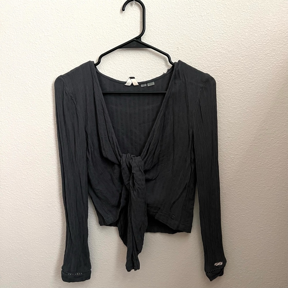 Gray Tie Long Sleeve Top